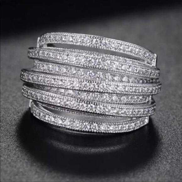 6.4 CT DIAMOND STERLING SILVER MULTI LAYER RING, CUTE RING, SHINY RING. - Picture 5 of 8